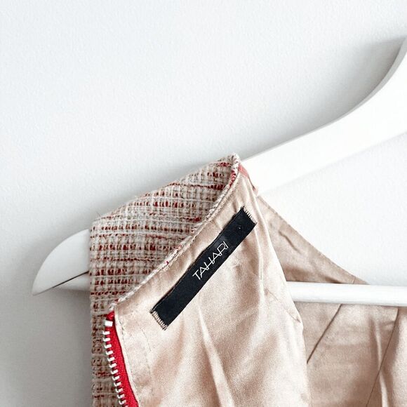 Tahari Womens Tweed Sleeveless Sheath Dress Red Cream White Size 8 - Picture 4 of 7